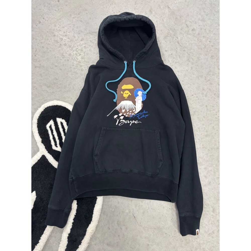 A Bathing Ape BAPE Harajuku Tokyo Mount Fuji Black Hoodie Mens Large
